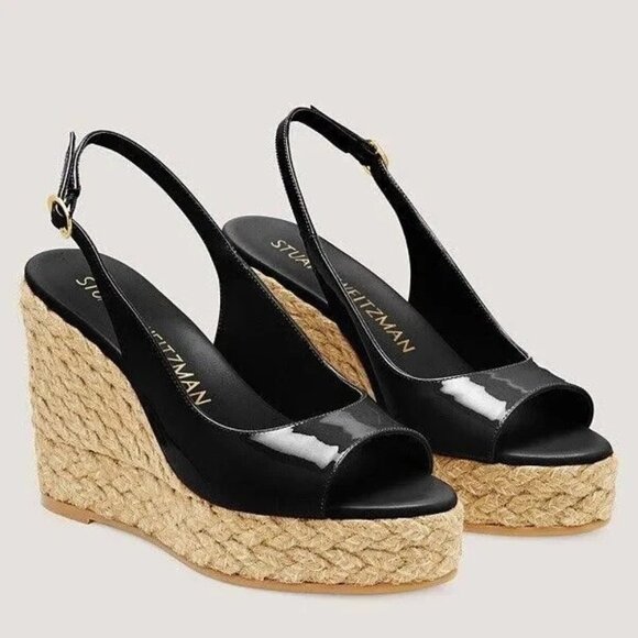 Stuart Weitzman Peep Toe Espadrille Wedge Platform Pumps - Picture 4 of 16